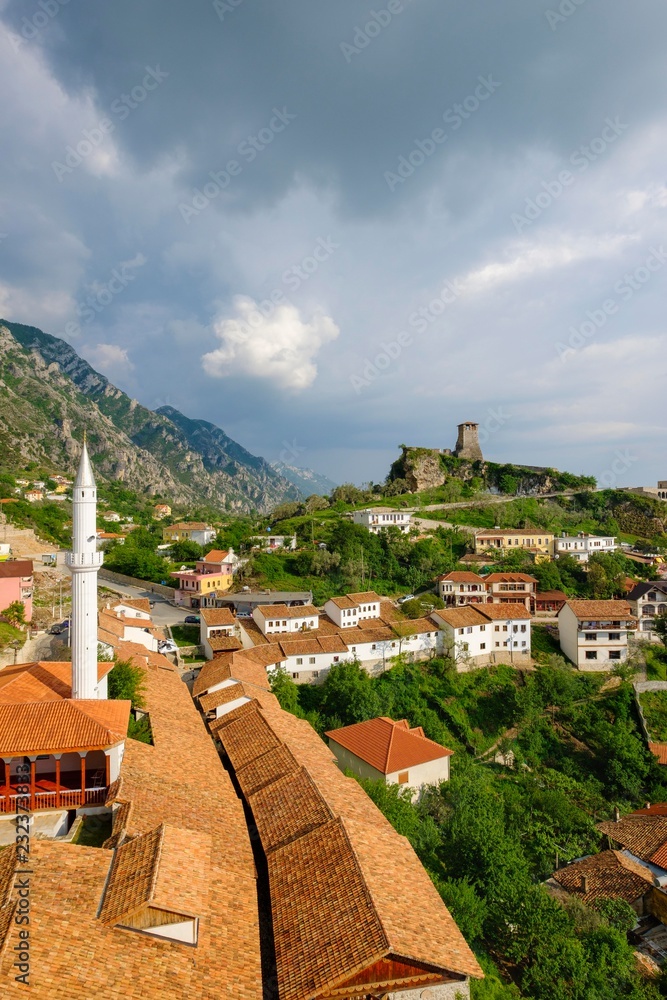 Bazaar Street, Bazaar Mosque (Xhamia e Pazarit) and Fortress, Kruja, Kruje, Durres Qar, Durres, Albania, Europe Bazaar Street, Bazaar Mosque (Xhamia e Pazarit) and Fortress, Kruja, Kruje, Durres Qar, Durres, Albania, Europe