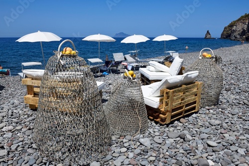 Beach cafe at Canneto, Lipari, Lipari or Aeolian Islands, Sicily, Italy, Europe photo