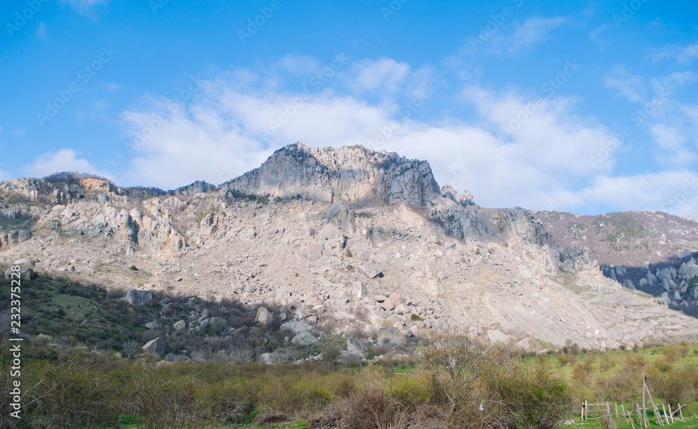 Rocks, bushes and fog in autumn Crimea mountains. Beautiful landscape. Rocks, bushes and fog in autumn Crimea mountains. Beautiful landscape.