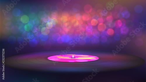 Music party, night club. Vinyl record player at the party. Pop music and disco, dj