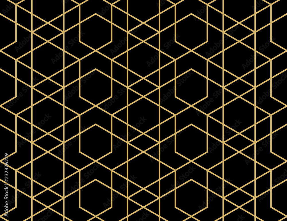 The geometric pattern with lines. Seamless vector background. Gold and black texture. Graphic modern pattern. Simple lattice graphic design