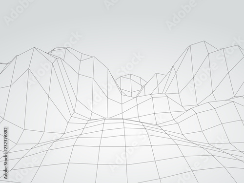 Digital landscape. Abstract vector wireframe background. 3d technology illustration for presentations and polygraphy products