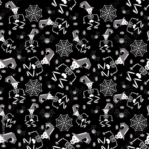 Vintage halloween pattern with skull using enchanter hat. Vector illustration for print and baby fashion.