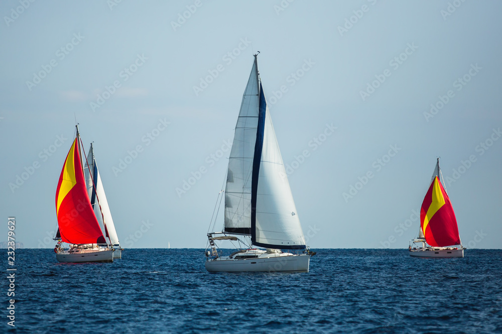 Greece sailing yacht boat at the Sea. Luxury cruise yachting. Yachts regatta in Aegean.