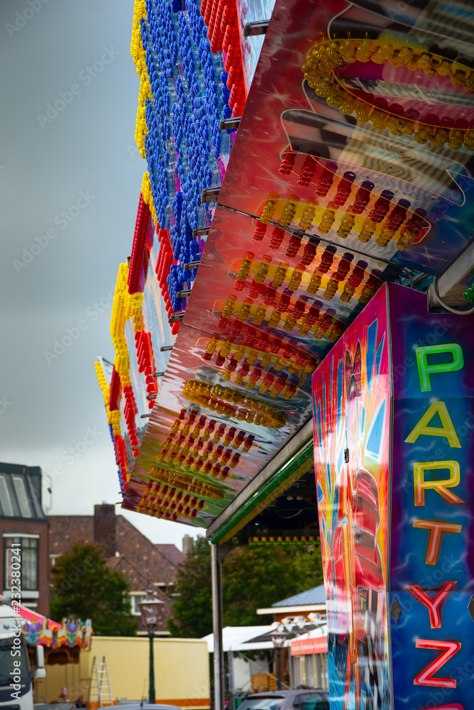 03 October 2018, Leiden, Netherlands: Amusement park in the centre of Leiden during the celebration of Liberation Day