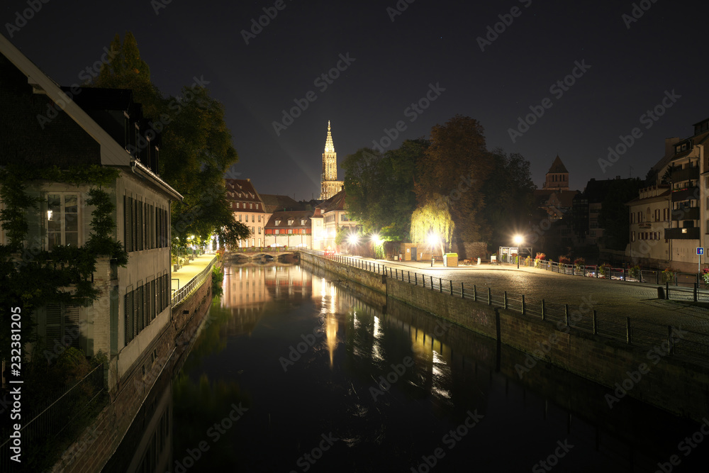 Strasbourg,France-October 13, 2018: Moulins Square or Suzanne-Lacore Square near the Vauban Dam or the Great Lock early in the morning in Strasbourg, France