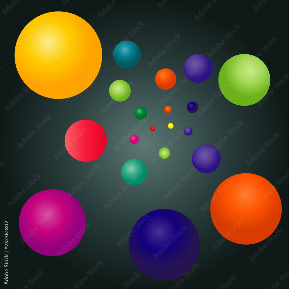 Colored 3d balls. Close-up. Vector image.