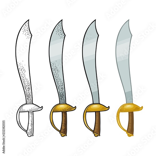 Pirate saber. Vintage vector color and black engraving