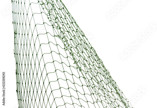 Fishing net on white background, closeup view