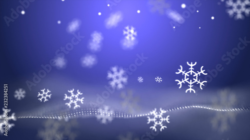 Christmas and new year's eve holidays background of white winter snowflake 3D render. Snowflake on blue background.