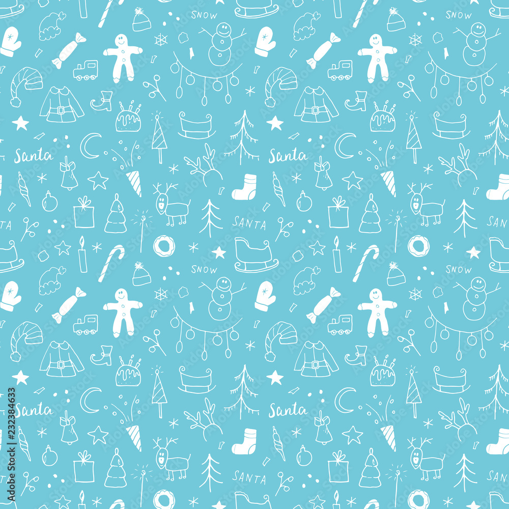 New Year and Christmas seamless pattern, hand drawn doodles Seamless Pattern. Background Vector Illustration New Year and Christmas seamless pattern, hand drawn doodles Seamless Pattern. Background Vector Illustration