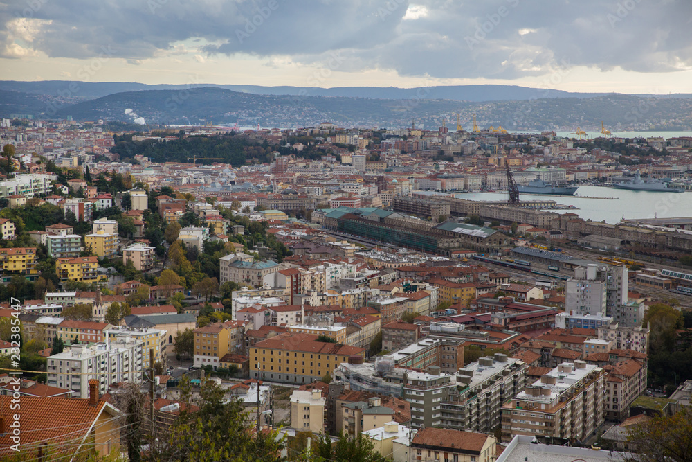 Fototapeta premium Panoramic view of the Trieste city from top hill. Trieste. Italy