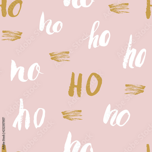 New Year and Christmas seamless pattern  with Ho Ho Ho hand drawn letters  retro  vintage Seamless Pattern. Background Vector Illustration.