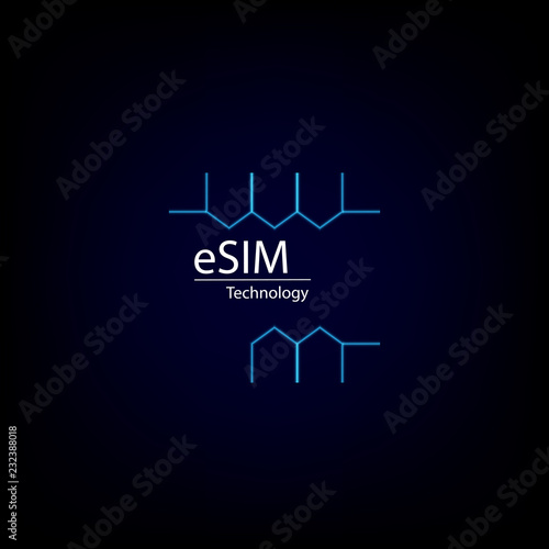 eSIM card chip sign. Embedded SIM concept. New mobile communication technology and  processor background circuit board vector illustration