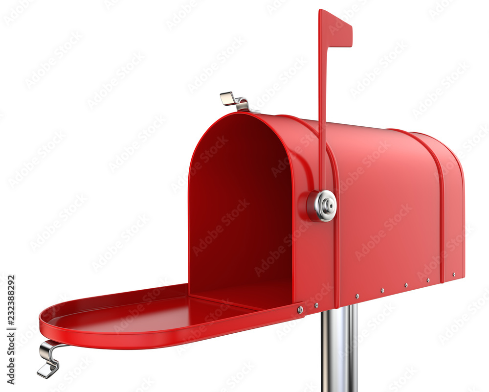 Mailbox. Classic Mailbox, open and empty. Red and isolated on white  background. 3D render. 素材庫插圖| Adobe Stock