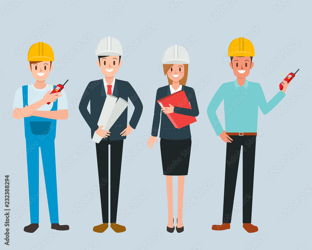 Engineer and mechanic and technician people worker teamwork. industry character vector design.