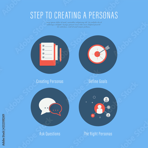 People creating buyer personas steps infographic. people collection. illustration vector flat design.