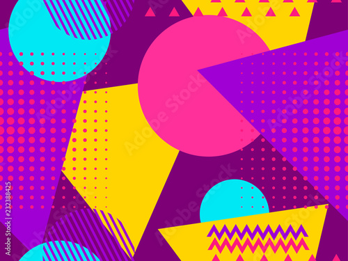 Memphis seamless pattern. Geometric elements memphis in the style of 80s. Points and dotted lines. Vector illustration