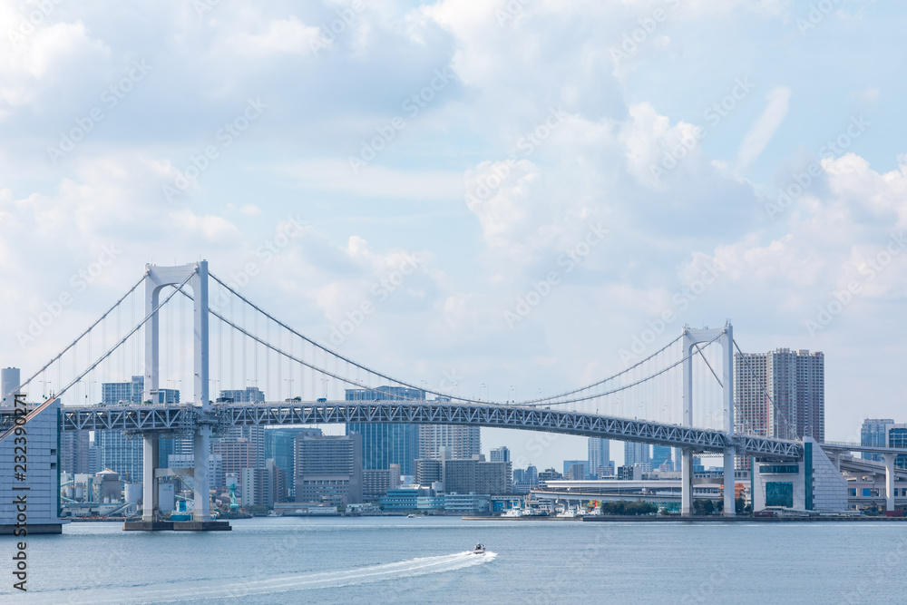 Naklejka premium (東京都ｰ都市風景)富士見橋から見るレインボーブリッジ１