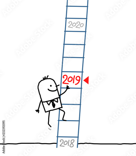 Cartoon Businessman Going Up to 2019