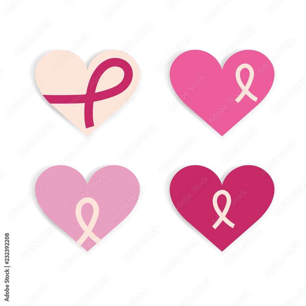 Breast cancer heart flat design. Cancer day and pink ribbon background. Heart icon vector. Breast cancer heart flat design. Cancer day and pink ribbon background. Heart icon vector.