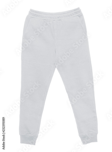Blank training jogger pants color white front view on white background