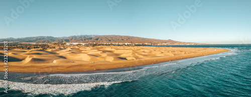 Aerial Maspalomas dunes view on Gran Canaria island near famous RIU hotel. photo