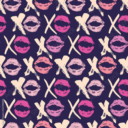 XOXO brush lettering signs seamless pattern, Grunge calligraphic hugs and kisses Phrase, Internet slang abbreviation XOXO symbols, vector illustration isolated on white background