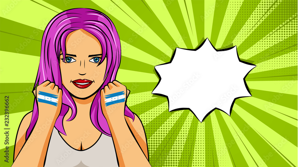 European woman paint hands of national flag Honduras in pop art style illustration. Element of sport fan illustration for mobile and web apps