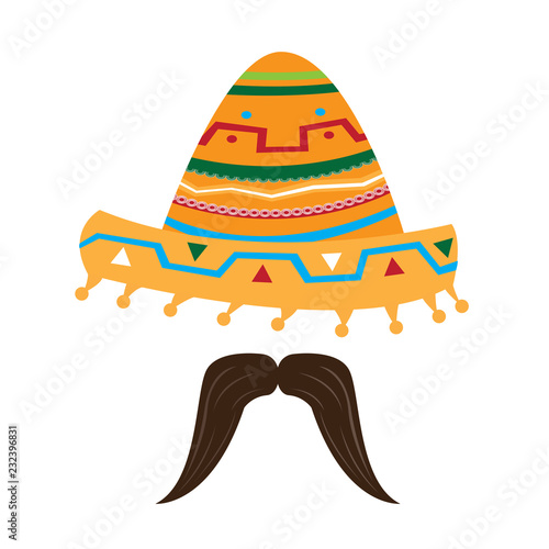 Traditional mexican hat with moustache. Cinco de mayo. Vector illustration design