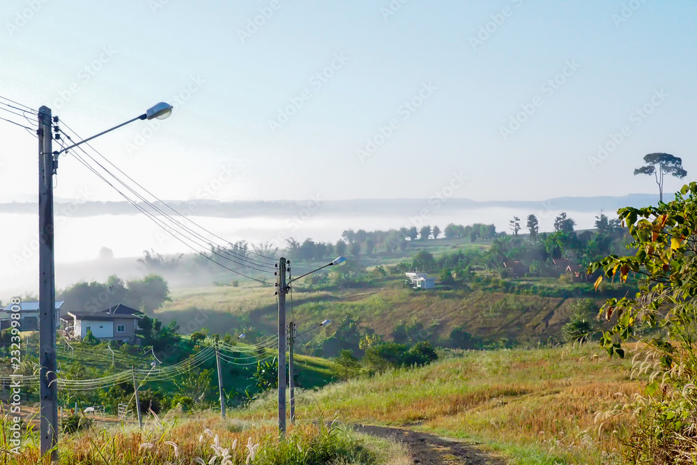 Morning mist on the mountain, Foggy in the winter, Mist and clouds. Morning mist on the mountain, Foggy in the winter, Mist and clouds.