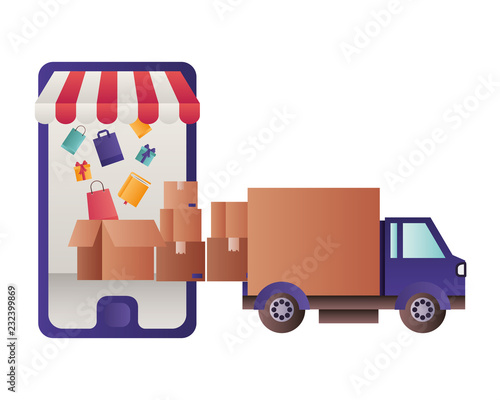 smartphone with tent and gift box isolated icon