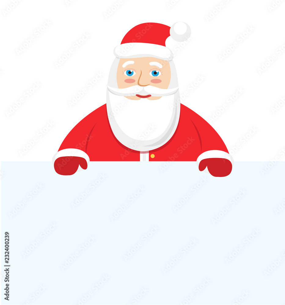 Santa Claus vector with white copy space flat cartoon character Christmas illustrations isolated on white Santa Claus vector with white copy space flat cartoon character Christmas illustrations isolated on white