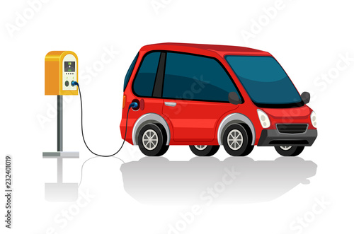 An electric car at charging station