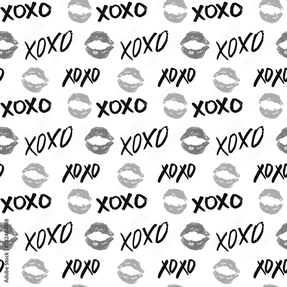 XOXO brush lettering signs seamless pattern, Grunge calligraphic hugs and kisses Phrase, Internet slang abbreviation XOXO symbols, vector illustration isolated on white background XOXO brush lettering signs seamless pattern, Grunge calligraphic hugs and kisses Phrase, Internet slang abbreviation XOXO symbols, vector illustration isolated on white background