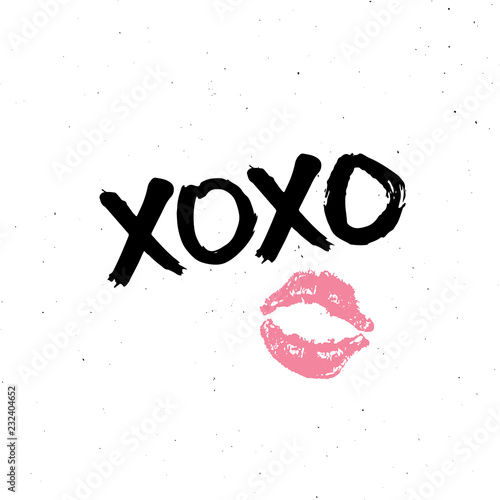 XOXO brush lettering sign, Grunge calligraphic hugs and kisses Phrase, Internet slang abbreviation XOXO symbols, vector illustration isolated on white background