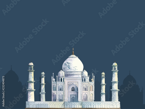 The Taj Mahal painted by watercolor