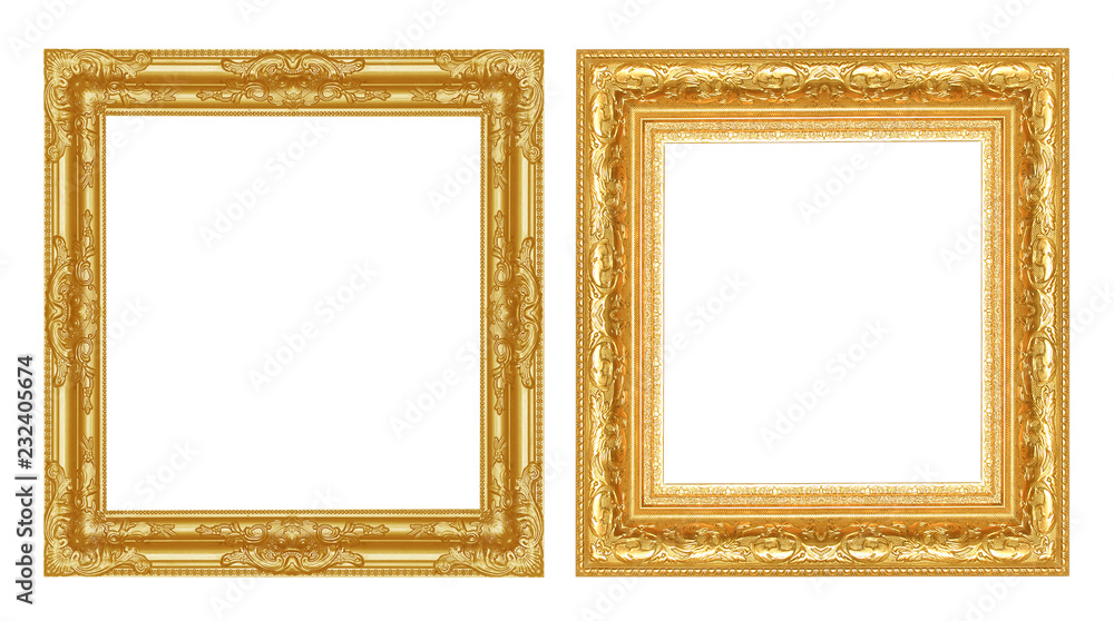 Set  antique golden frame isolated on white background - obrazy, fototapety, plakaty 