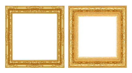 Set  antique golden frame isolated on white background