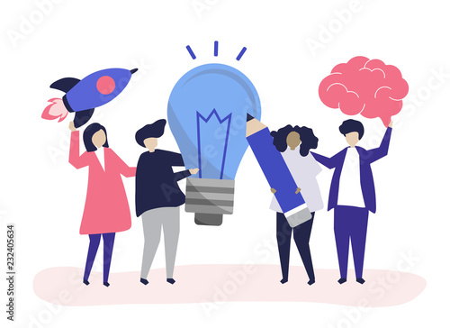 Character illustration of people with creative ideas icons