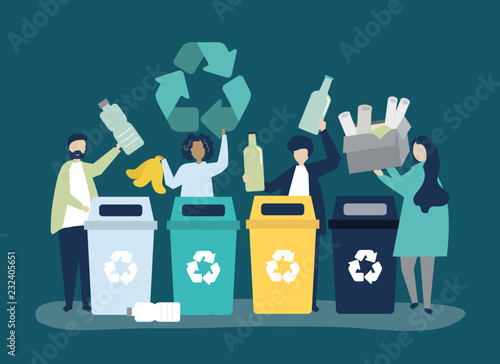 People sorting garbage for recycling