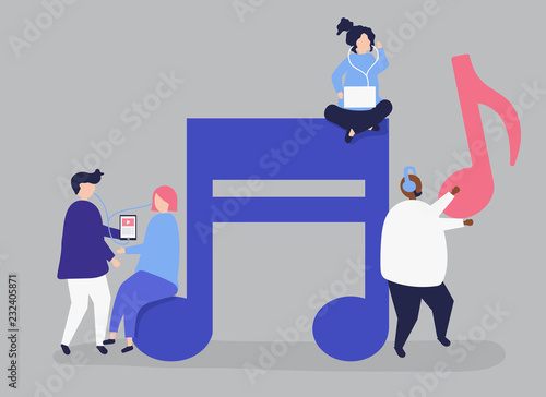 Characters of people listening to music illustration