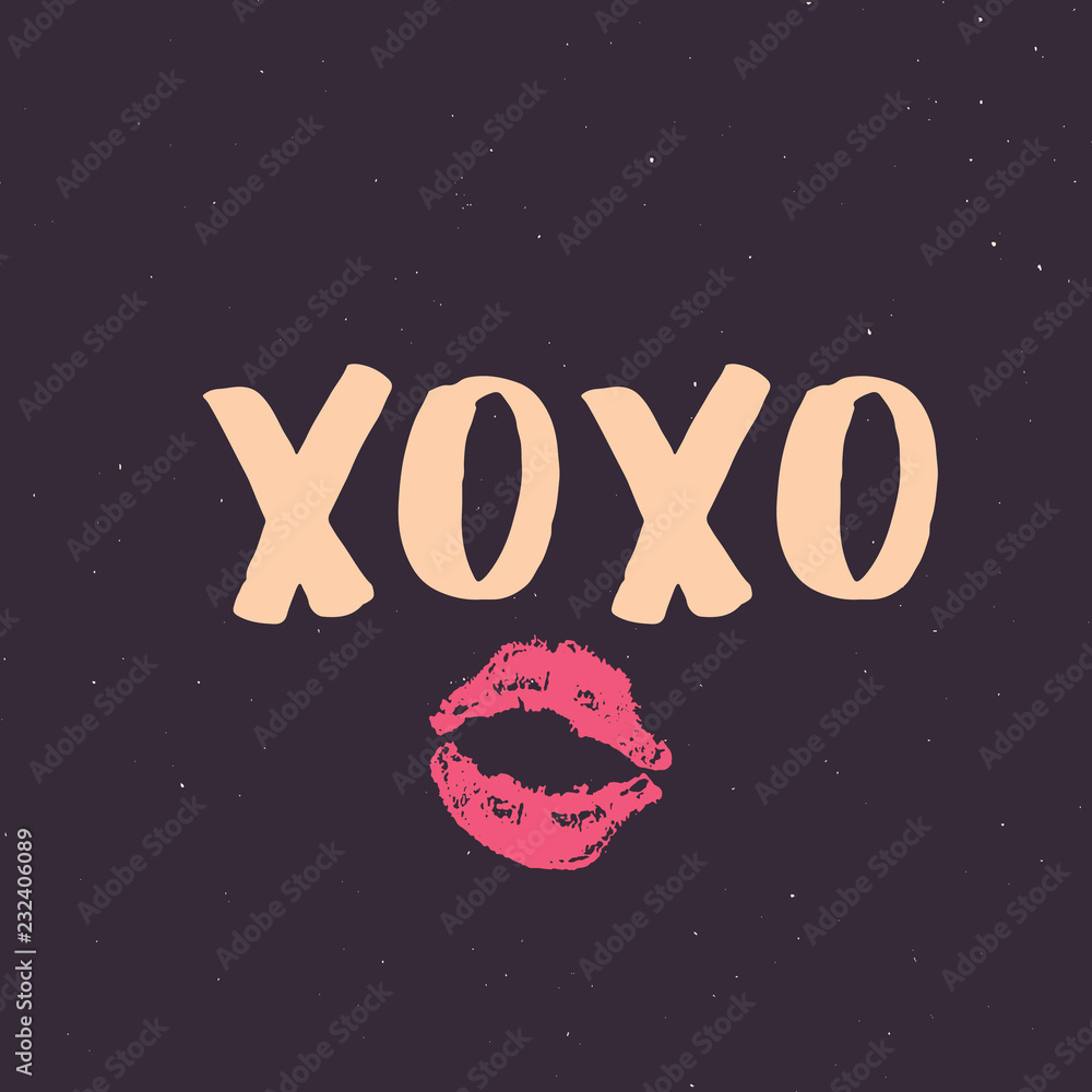 Fototapeta premium XOXO brush lettering sign, Grunge calligraphic hugs and kisses Phrase, Internet slang abbreviation XOXO symbols, vector illustration
