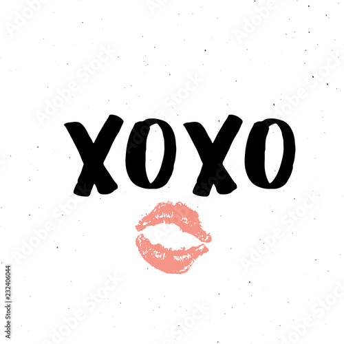 XOXO brush lettering sign, Grunge calligraphic hugs and kisses Phrase, Internet slang abbreviation XOXO symbols, vector illustration isolated on white background