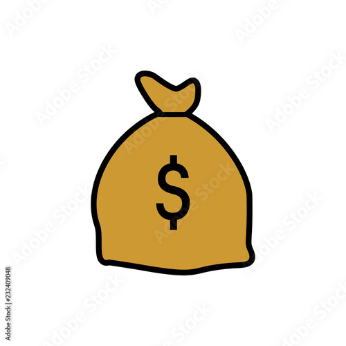 Money bag flat icon vector pictogram isolated, black and white bag with dollars