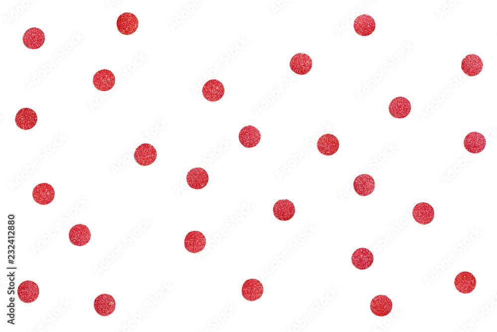 Red glitter confetti paper cut on white background - isolated