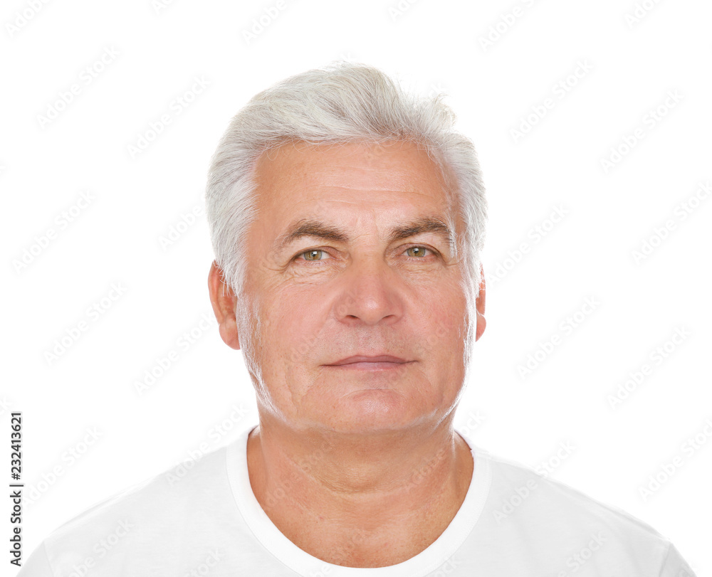 Portrait of senior man on white background Portrait of senior man on white background