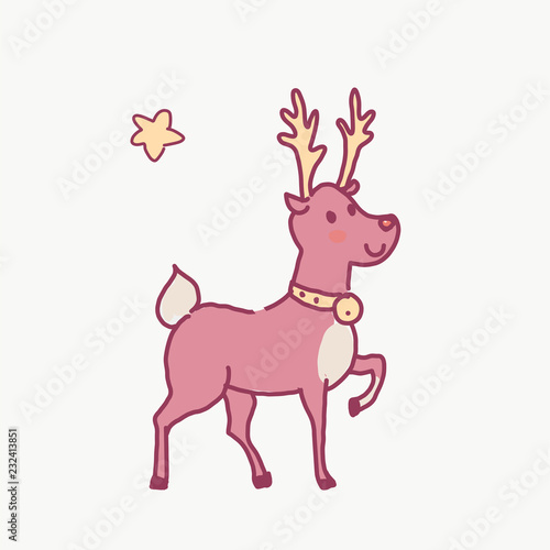 Cute Xmas deer character. Vector illustration.