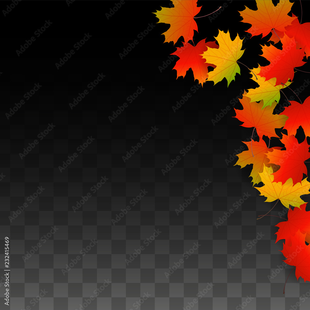 September Vector Background with Golden Falling Leaves. Autumn Illustration with Maple Red, Orange, Yellow Foliage. Isolated Leaf on Transparent Background. Bright Swirl. Suitable for Posters. September Vector Background with Golden Falling Leaves. Autumn Illustration with Maple Red, Orange, Yellow Foliage. Isolated Leaf on Transparent Background. Bright Swirl. Suitable for Posters.