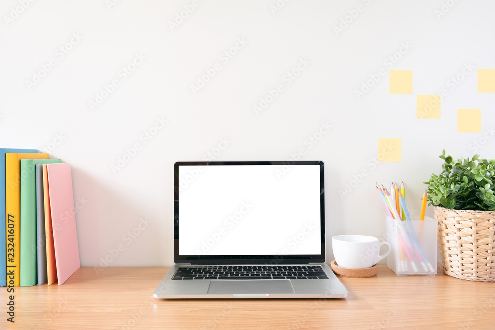 Fototapeta premium Working space and white screen laptop..